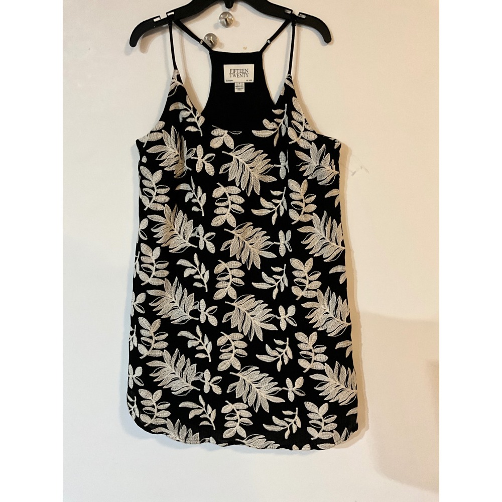 Fifteen Twenty Black White Leaf Embroidered Racerback Mini Dress Small 2F05802
